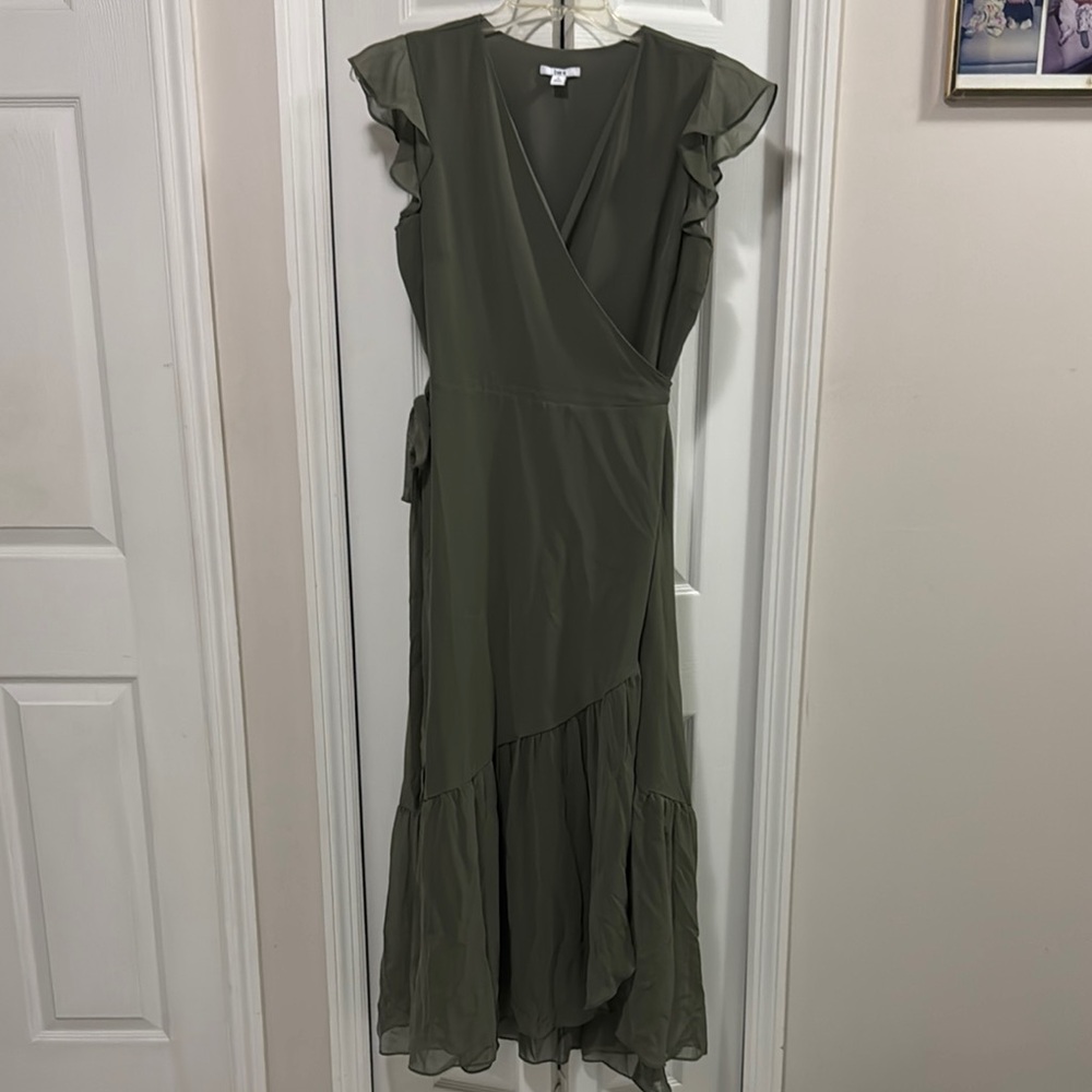 Bar III Green High Low Tiered Sundress with Flutter Sleeves